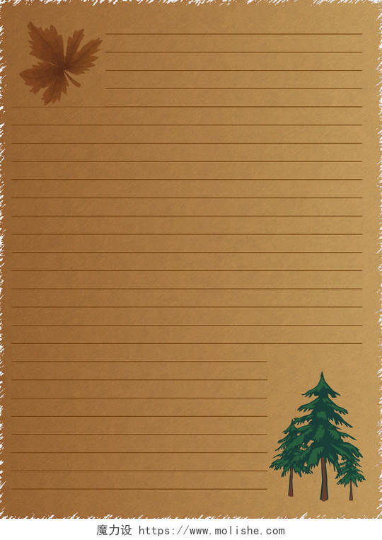 复古牛皮纸森林树叶信纸模板